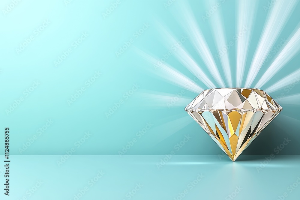 Aufkleber a flat design of a diamond surrounded by simple rays of light, symbolizing its brilliance against a 