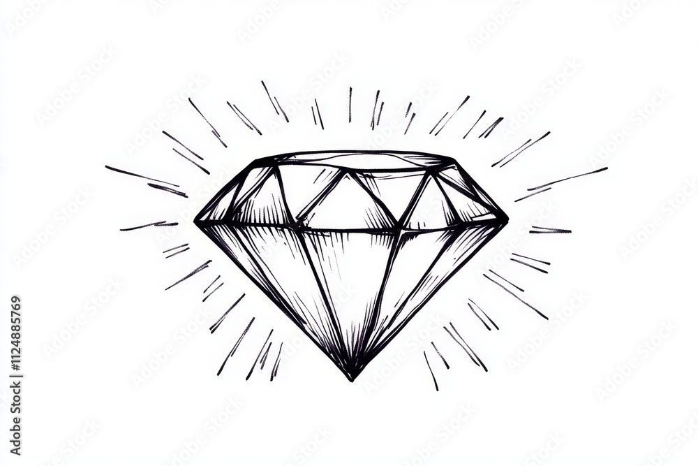 Aufkleber A flat design of a diamond surrounded by simple rays of light, symbolizing its brilliance against a white background