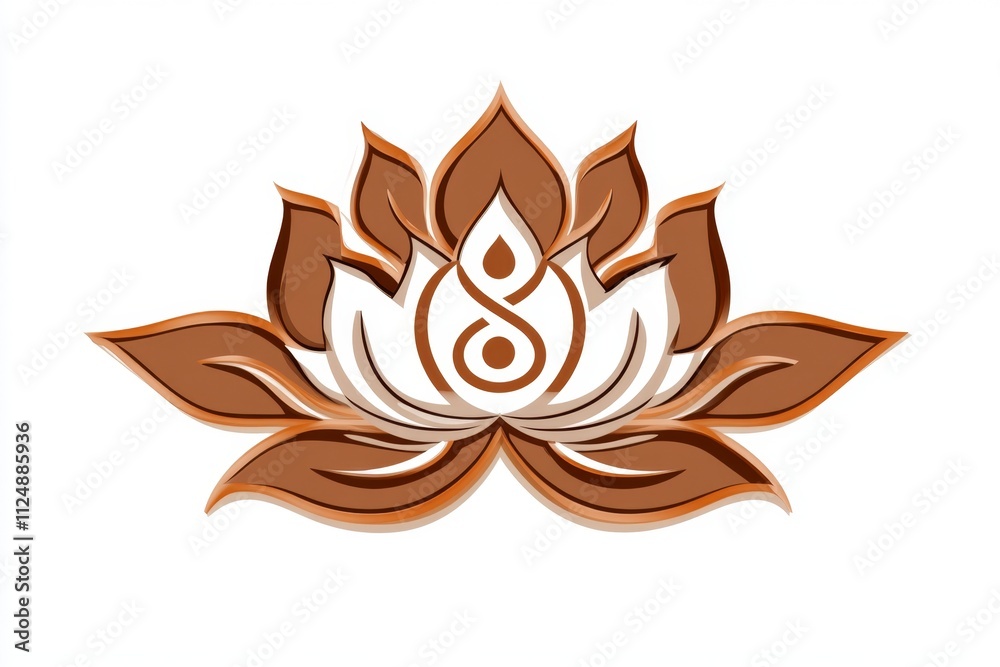Poster a flat design of the aum symbol combined with a lotus flower, illustrated with elegant simplicity an