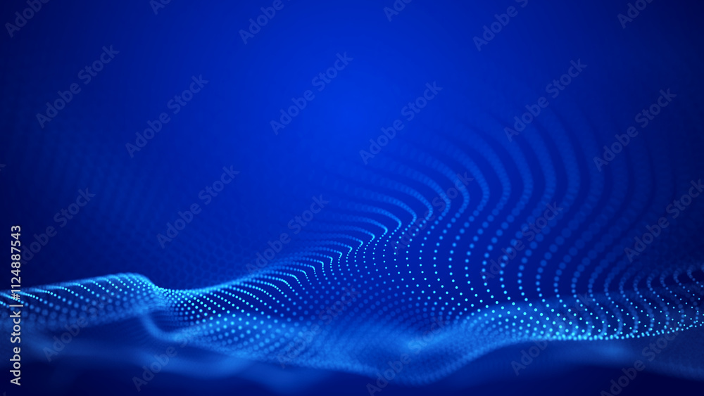 Fototapete Network connection structure. Futuristic abstract mesh. Wave with the connection of points and lines. Big data. 3D rendering.