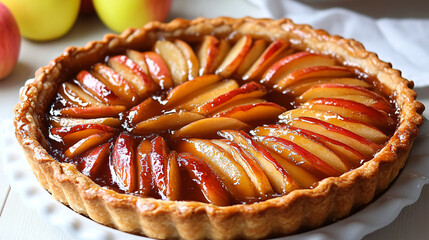 Caramelized apple tart with flaky pastry.