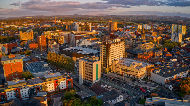 Aerial View of Preston, England, United Kingdom during Autumn