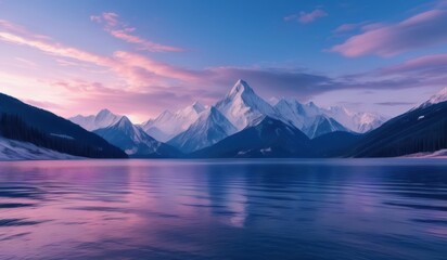 Obraz premium mountains are in the distance with a lake in the foreground