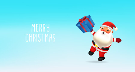 Merry Christmas and Happy New Year Winter Scene with Santa claus on Blue Background