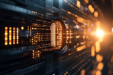 Exploring a futuristic data transmission concept with glowing particles in a high-tech environment