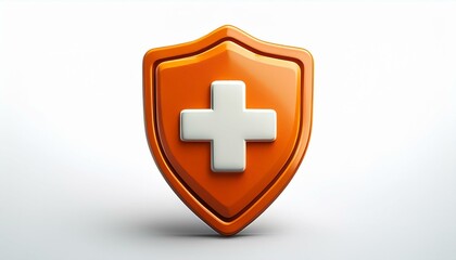 Obraz premium Healthcare Protection: Orange Shield with First Aid Cross