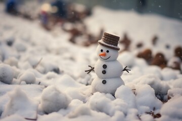 Cute little snowman with cozy winter background