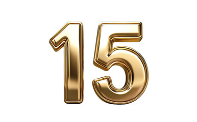 Elegant Shiny Gold Number 15 on Transparent Background