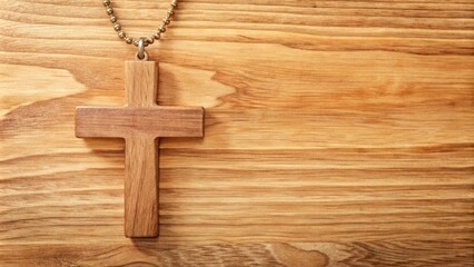 Wooden Cross Pendant on a Wooden Surface
