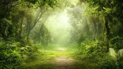 Serene Hiking Trail Through Dense Greenery