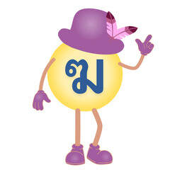 A set of Thai letters or Thai fonts, bright colors, cartoon style. Cartoon illustrations are examples for children, home or kindergarten decorations.