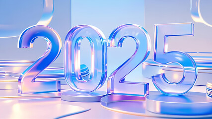 3d text effect new year 2025 glass effect