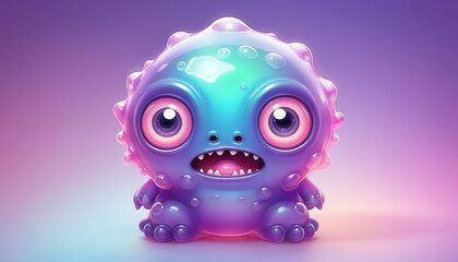 A cute jelly like baby monster with big round eyes and a friendly expression surround by a soft glow.