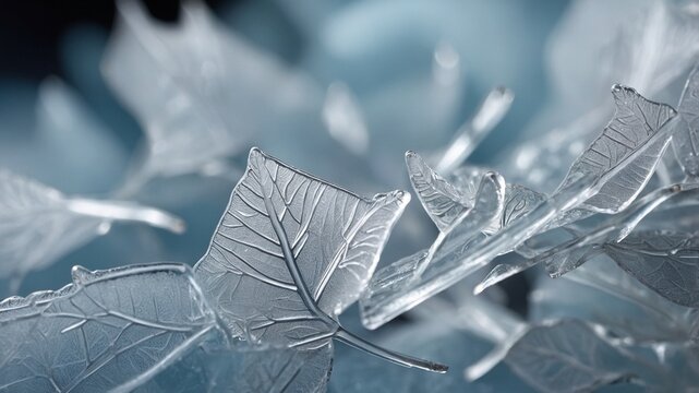 A frozen tapestry of nature, woven with delicate frost patterns. A close-up of an, etched pattern, reminiscent of frost or ice, showcasing intricate details and subtle variations in light and shadow.
