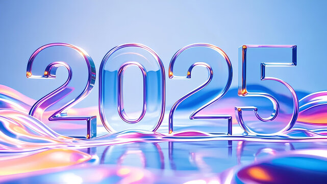 3d text effect new year 2025 glass effect