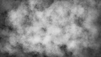 A textured black-and-white background featuring a cloudy, fog-like effect with soft gradients and a smoky atmosphere, creating a dramatic and abstract visual composition.