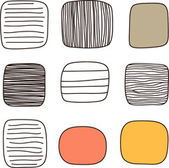 Abstract Geometric Pattern with Hand-Drawn Lines and Bold Colors on Black Background