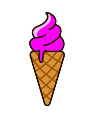 Grape flavored ice cream waffle cones cartoon PNG. Melting purple ice cream illustration. Dessert, sweet, confectionery snacks. Transparent background