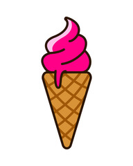 Pink melted ice cream waffle cones cartoon PNG. Strawberry, raspberry, watermelon. Dessert, sweet, confectionery snacks. Transparent background