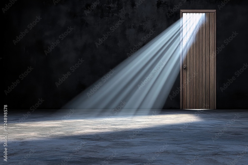 Poster A simple depiction of a slightly open door, showing only light rays emerging through the gap