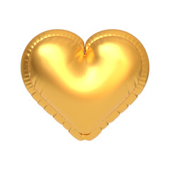 Shiny golden heart-shaped balloon with a metallic finish, isolated on a white background, perfect for love and celebration themes. 3D render illustration
