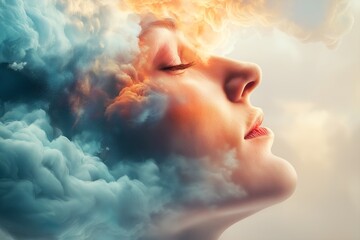 Fototapeta premium Surreal Human Profile with Colorful Clouds - Abstract Art Concept