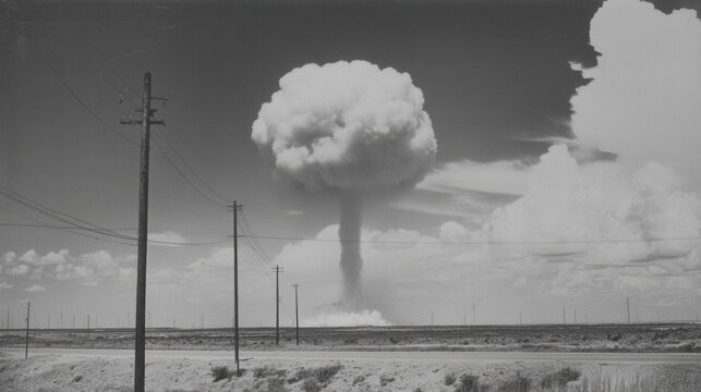 Historic Black and White Image of an Atmospheric Nuclear Test Explosion