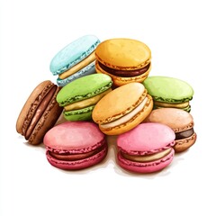 Colorful macarons piled in a delicious heap.