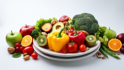 Generated image Food day decoration of meal, vegetables and fruits. Creative concept for healthy foods