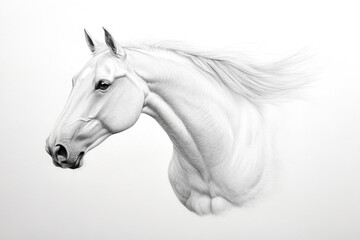 A black and white drawing of a horse in motion, with dynamic lines capturing its power and grace