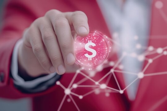 Person touching glowing dollar sign digital concept.