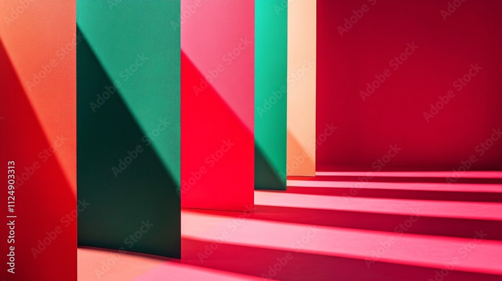 Aufkleber colorful panels casting shadows on pink surface create abstract composition