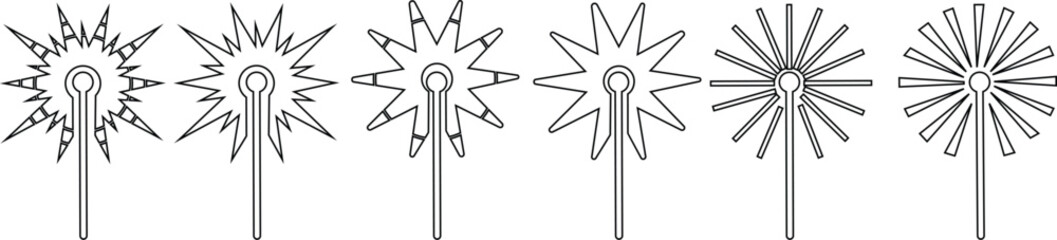 Laser Beam Icon set, Sparkle design element, beam shoots out, emphasizing technology and innovation, Abstract concept graphic element of glow target flash line, isolated on transparent background.