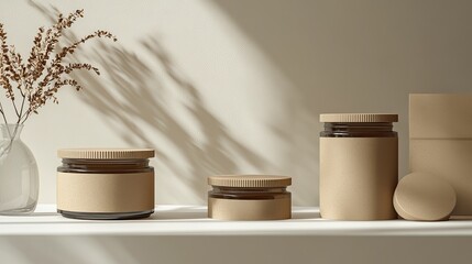 packaging mockup jars Glass jar mockup packaging Minimalist jar packaging design Rustic jar label mockup.Transparent jar with blank label.Pastel-themed jar packaging.Honey jar packaging concept