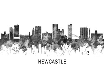 Obraz premium Newcastle UK Skyline BW, cityscape landscape watercolor painting print poster abstract splash illustration urban art modern downtown landmarks skyscrapers
