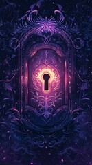 Mysterious ornate keyhole with glowing purple light and intricate details