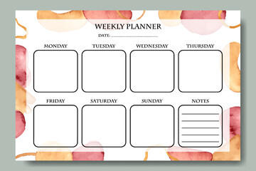 Watercolor Abstract Shapes Weekly Planner Template Printable