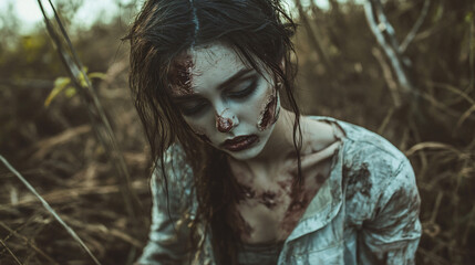 Creating a zombie outfit with tattered clothes and makeup.