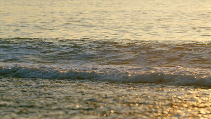 Ocean At Sunset. Right Burning Sunset Above Sea. Sun Is Setting Over Sea Or Ocean. Bokeh.