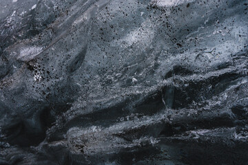 Detailed, close-Up Of Ice In An Ice Cave. Blue pattern, texture. Southern Iceland. Copy space for text or background.