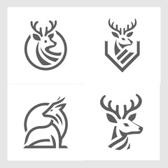 collection of gray deer logos, symbols, icons, gray color