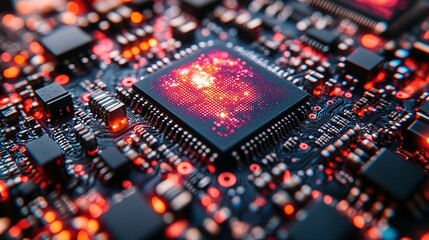 Obraz premium Illuminated Microchip Circuit Board Technology Display