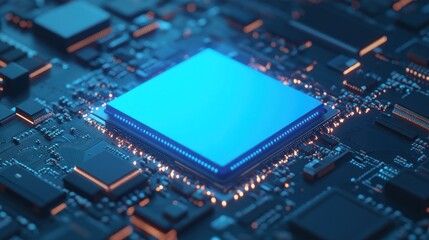 Fototapeta premium Blue Glowing Microchip