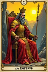 Obraz premium The Emperor Tarot Card: A Stern Figure in Golden Armor