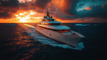 Fototapeta premium Luxury Yacht Sunset Cruise Dramatic Ocean Scenery
