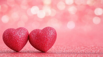 Fototapeta premium Glittery Red Hearts on a Soft Pink Background Capturing Love and Affection