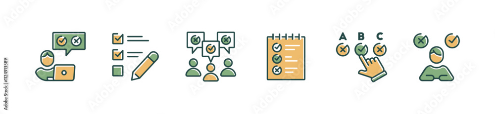 Aufkleber set of survey questionnaire checklist icon vector collection school exam multiple choice task evaluation symbol illustration