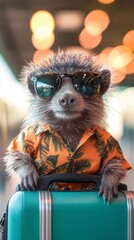 Fototapeta premium A cheerful porcupine in sunglasses.