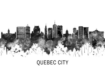 Obraz premium Quebec city Canada Skyline BW, cityscape landscape watercolor painting print poster abstract splash illustration urban art modern downtown landmarks skyscrapers