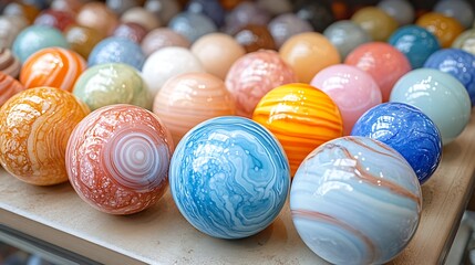 Obraz premium Colorful Glass Marbles Decorative Spheres Swirl Pattern Home Decor